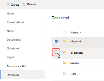 Näyttökuva, jossa kohdistin napsauttaa tietyn tiedoston valitsemista.