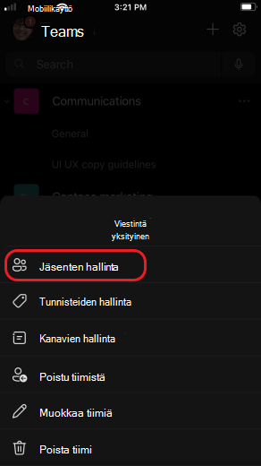 iOS:n tiimin jäsenten hallinta
