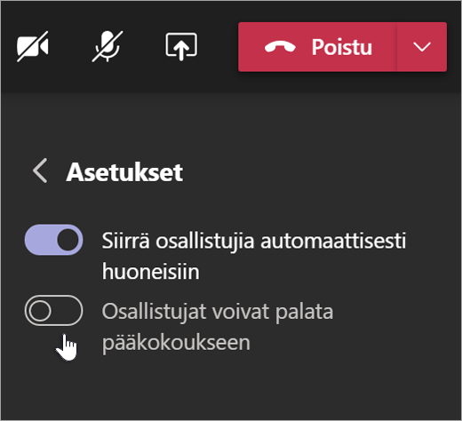 Pienryhmätilojen asetukset Teamsissa