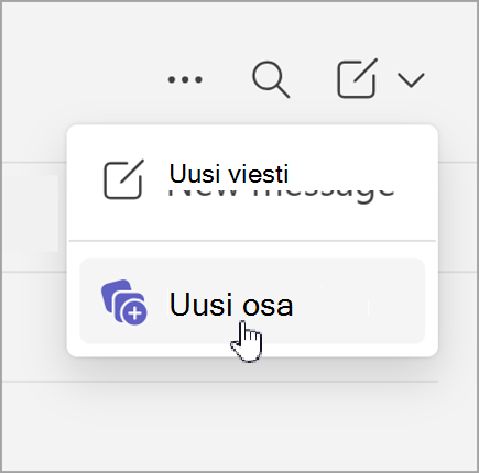 Näyttökuva Uusi viesti ja uusi osio -valinnasta, joka tulee näkyviin, kun olet valinnut uusia kohteita erillisessä näkymässä olevassa keskustelussa.