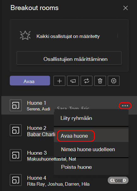 Kuva, jossa näytetään, miten voit avata yksittäisen pienryhmätilan.