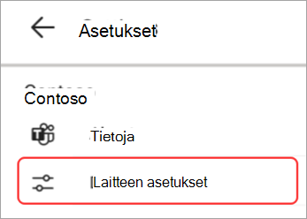 Näyttökuva laiteasetusten käyttöliittymästä korostettuna Teams-paneeli