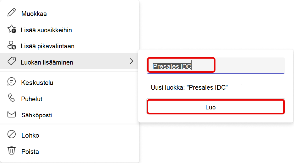 Näyttökuva luokan lisäämisen työnkulusta Teams People Appissa