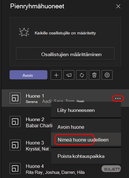 Kuva, jossa näytetään, miten pienryhmätila nimetään uudelleen.