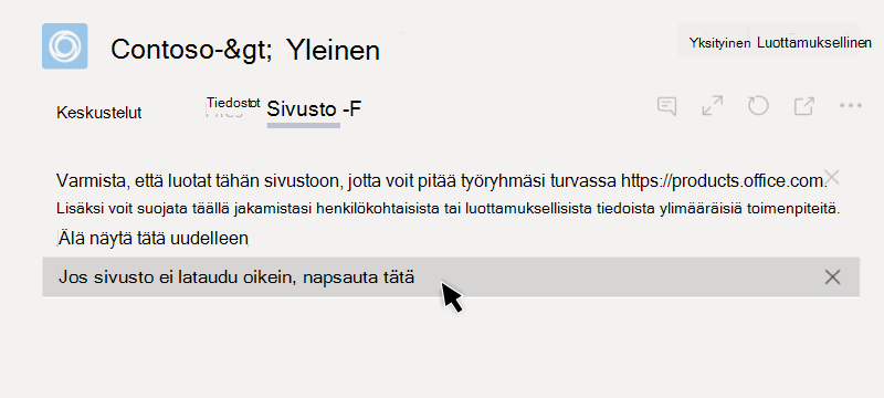 Sivuston lataaminen välilehdessä epäonnistui