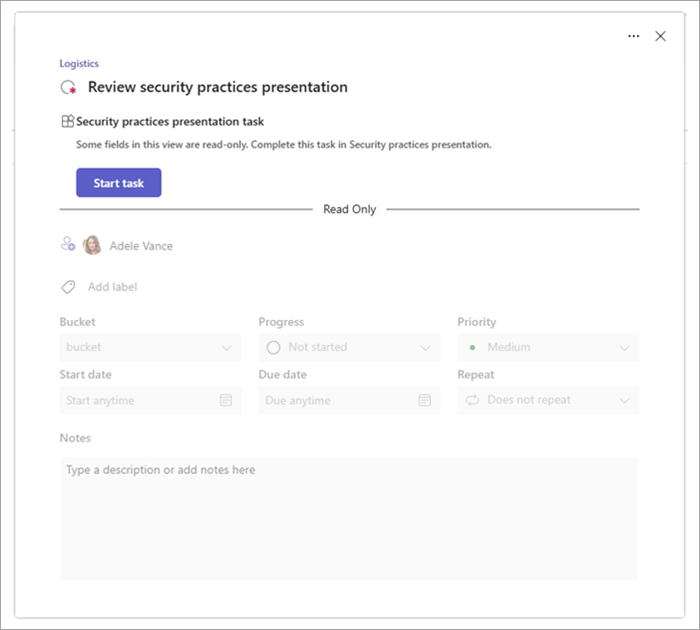 Example of the task details page of an app-powered task