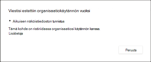 Valintaikkunassa kerrotaan, miksi aikuisille tarkoitettu sisältö poistettiin.