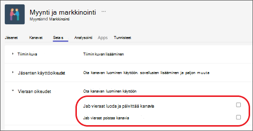 Määritä vieraskäyttöoikeudet Teamsissa.