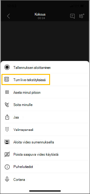 Painike reaaliaikaisen tekstityksen ottaminen käyttöön