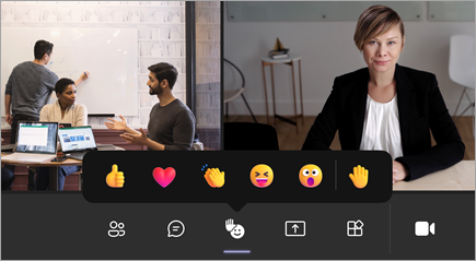 Kuva reaaliaikaisista 3D-emojireaktioista Teams-mobiilikokouksessa.