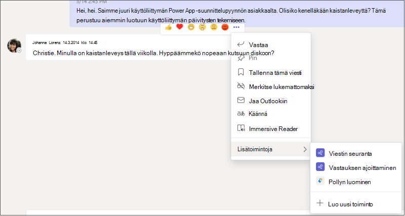 Täysin laajennettu Lisää vaihtoehtoja -valikko alivalikkoineen