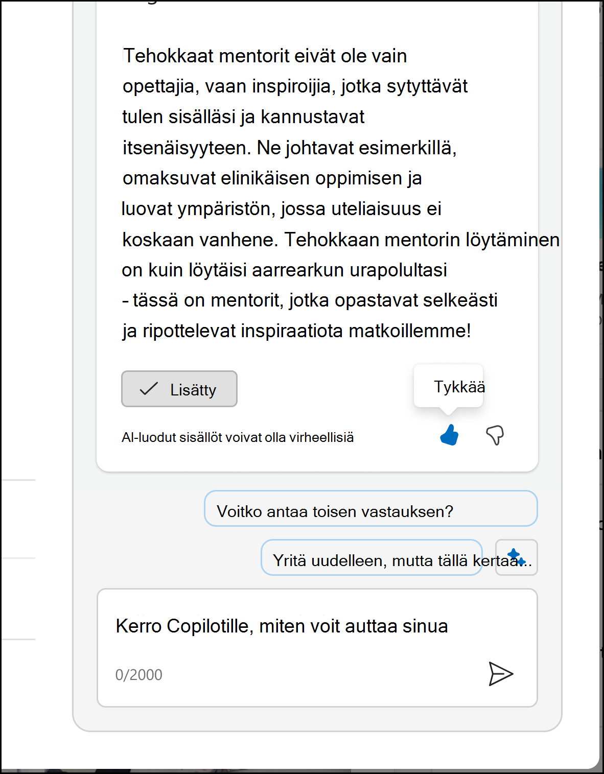 Näyttökuvassa näkyvät peukalokuvakkeet, joilla avaat palautelomakkeen lukituksen.