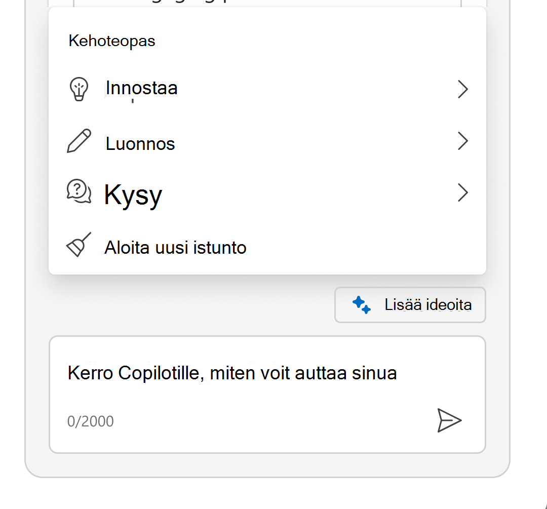 Näyttökuvassa Sparkle-valikko on laajennettu näyttämään kehoteopas.