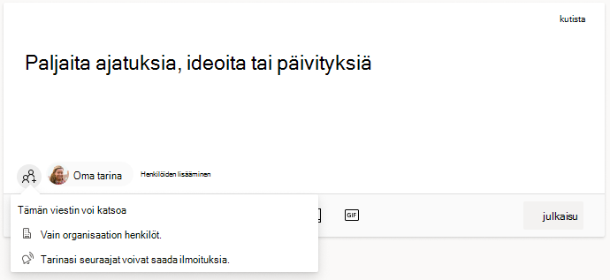 Käyttöliittymä ihmisten lisäämiseen tarinajulkaisuun Viva Engage