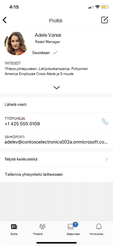 Näyttökuva mobiiliprofiilin asetuksista