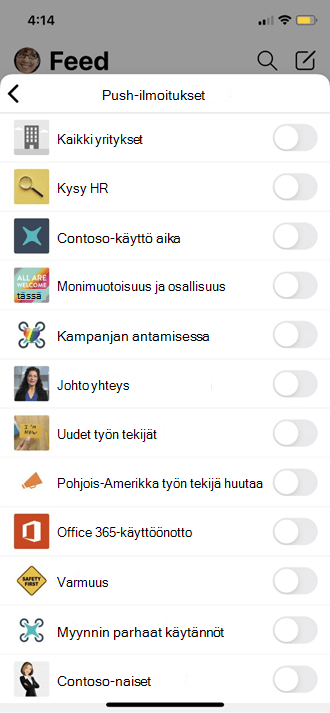Mobiiliprofiilin asetusten työntäminen