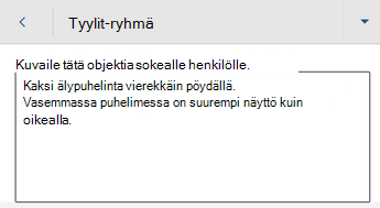 vaihtoehtoinen teksti -valintaikkuna Word for Android.