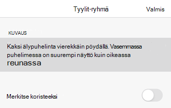 Word for iOS:n Vaihtoehtoinen teksti -valintaikkuna.