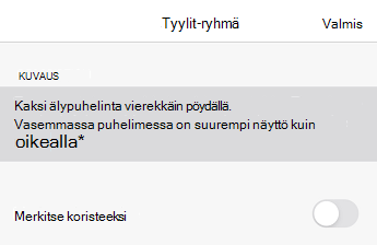 Vaihtoehtoinen teksti -valintaikkuna PowerPoint for iOS:ssä.