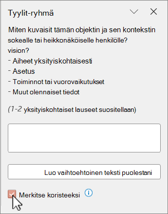 Koristeelliseksi merkitty kuva Vaihtoehtoinen teksti -ruudussa.