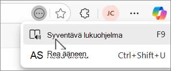 Edge Emmersive -lukuohjelma valittuna url-palkissa
