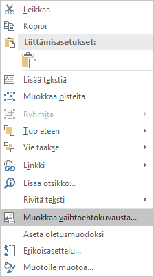 Excel Win32 muotojen Muokkaa vaihtoehtoista tekstiä -valikko
