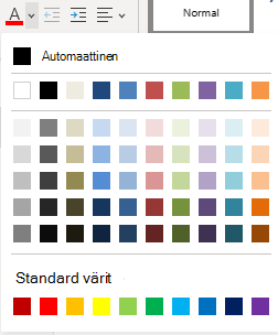 OneNoten verkkoversio Fonttiväri-valikko.