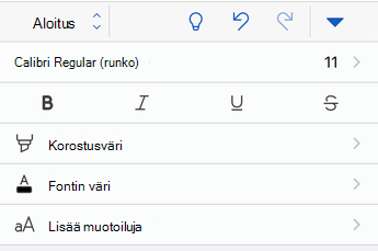 Fontin muotoiluasetukset Word iOS:ssä.