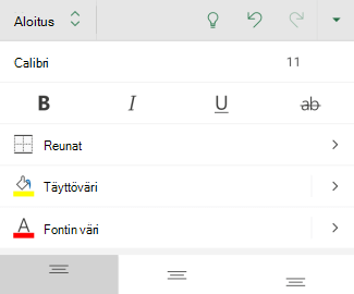 fontin muotoiluasetukset Excel for Android