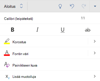 fontin muotoiluasetukset Word for Android.