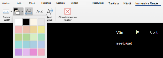 Sivun värin Syventävä lukuohjelma -valikko Word for Mac.