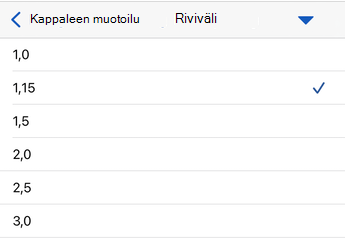 iOS:n Word riviväliasetukset.