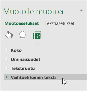 Napsauta vaihtoehtoista tekstiä objektiruudussa