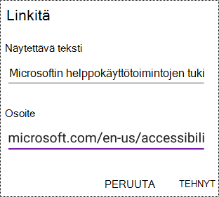 Hyperlinkki-valintaikkunan lisääminen OneNote for Androidissa