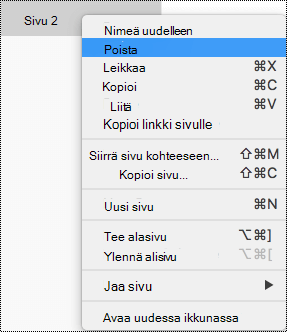 Sivun poistaminen OneNote for Macissa