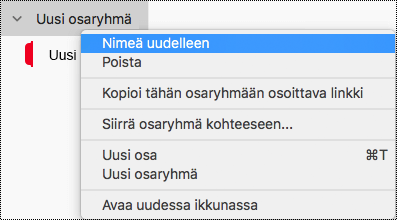 Osaryhmän nimeäminen uudelleen OneNote for Macissa