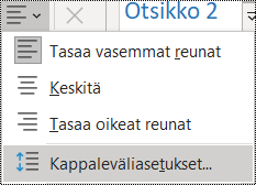 Näyttökuva Kappaleväli-vaihtoehdosta Aloitus-valikossa.