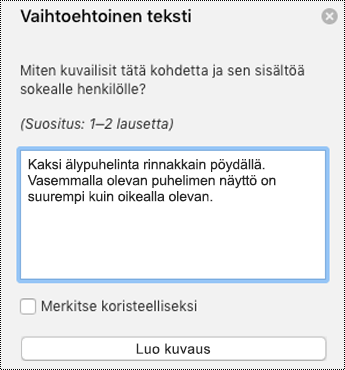 Vaihtoehtoinen teksti PowerPoint for Macissa