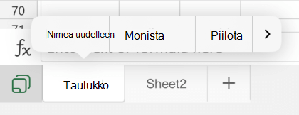 Taulukon nimeäminen uudelleen Excel for iOS:ssä