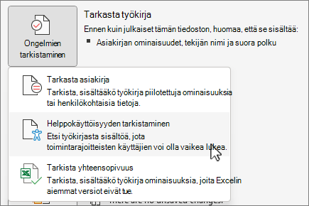 Tarkista ongelmat & tarkista helppokäyttötoimintojen valikkokohde