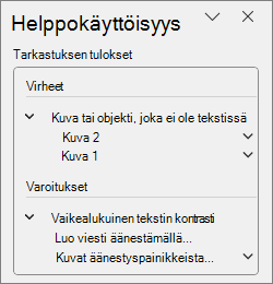 Tarkistuksen tulokset