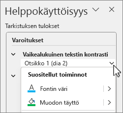 Suositellun toiminnon tiedot