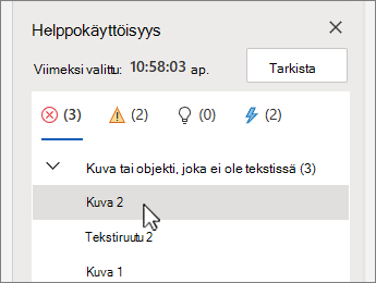 Virhekohteen valitseminen
