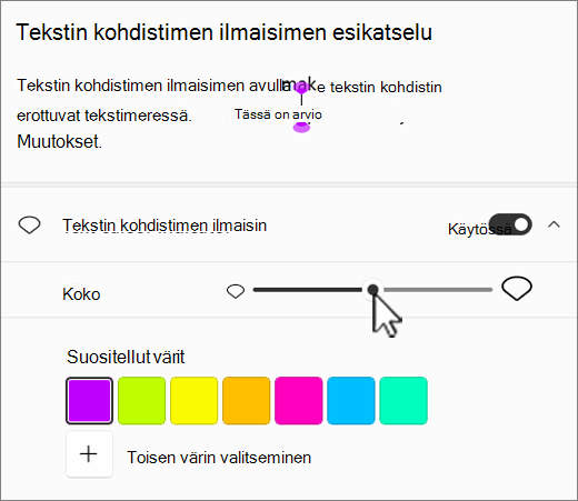 Windows 11:n tekstin kohdistimen ilmaisimen asetukset