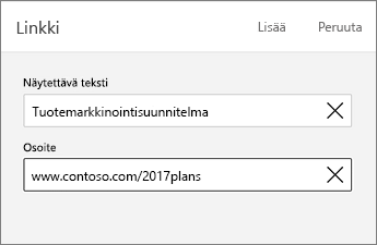 Linkki-komento, jossa näkyy näytettävä teksti ja osoite