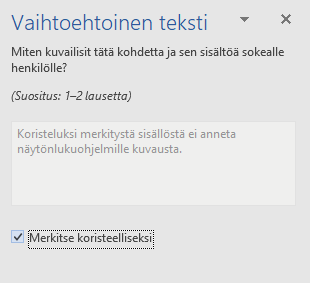 Word Win32 koristeellisten elementtien Vaihtoehtoinen teksti -ruutu