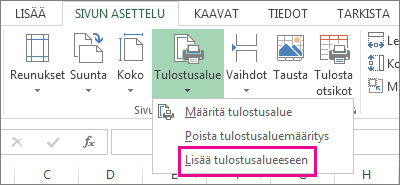 Lisää tulostusalueeseen