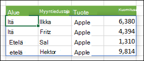 Matriisikaava, jossa tulostealue on korostettu sinisellä reunalla