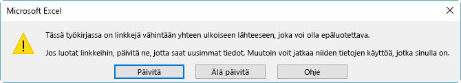 Rikkoutuneet viittaukset -valintaikkuna Excelissä