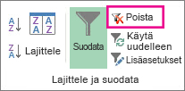 Tyhjennä suodatin -painike